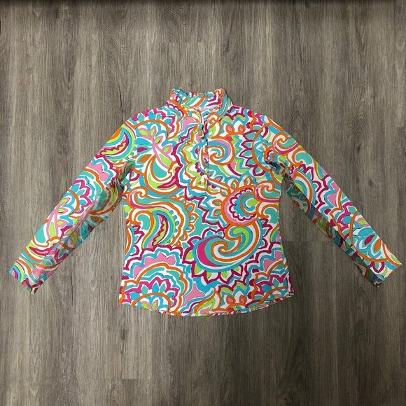 IBKUL Sun Protection Shirt UPF 50+ Women's Large Multicolor Floral Ruffle Top - Picture 1 of 11